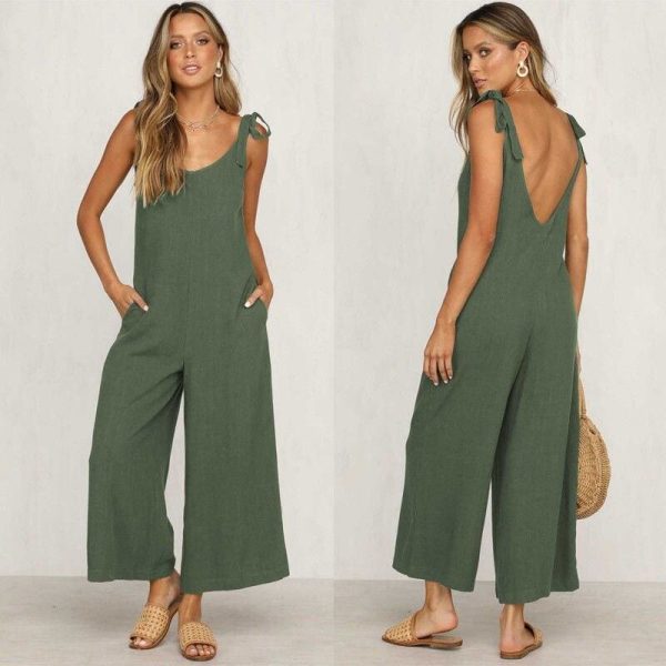 The Best Rompers Summer Women Casual Loose Linen Cotton Jumpsuit New Sleeveless Backless Pocket Playsuit Trousers Overalls Online - Takalr