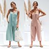 The Best Rompers Summer Women Casual Loose Linen Cotton Jumpsuit New Sleeveless Backless Pocket Playsuit Trousers Overalls Online - Takalr