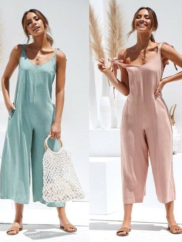 The Best Rompers Summer Women Casual Loose Linen Cotton Jumpsuit New Sleeveless Backless Pocket Playsuit Trousers Overalls Online - Takalr