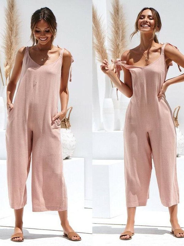 The Best Rompers Summer Women Casual Loose Linen Cotton Jumpsuit New Sleeveless Backless Pocket Playsuit Trousers Overalls Online - Takalr