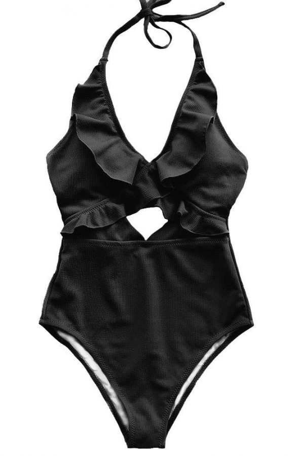 The Best Ruffle Swimsuit Women Backless Swimwear Women One Piece Swimsuit Padded Bathing Suit Ladies Beachwear Monokini Maillot De Bain Online - Takalr