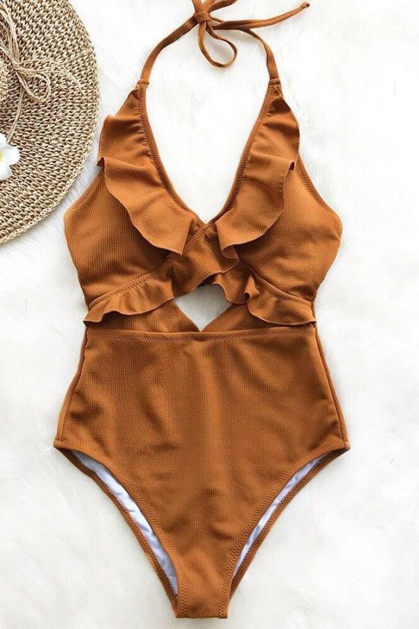 The Best Ruffle Swimsuit Women Backless Swimwear Women One Piece Swimsuit Padded Bathing Suit Ladies Beachwear Monokini Maillot De Bain Online - Takalr