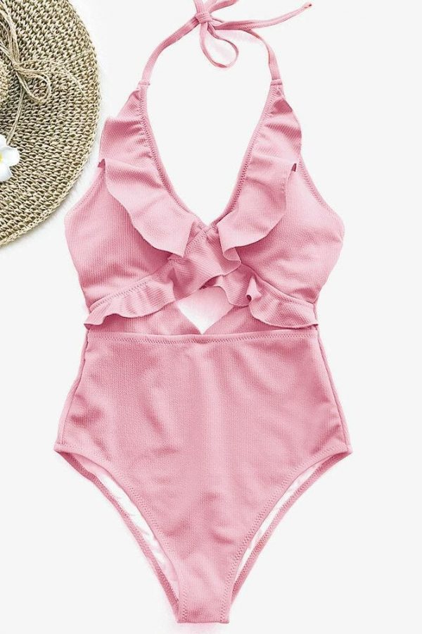 The Best Ruffle Swimsuit Women Backless Swimwear Women One Piece Swimsuit Padded Bathing Suit Ladies Beachwear Monokini Maillot De Bain Online - Takalr