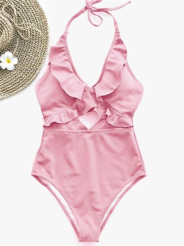 The Best Ruffle Swimsuit Women Backless Swimwear Women One Piece Swimsuit Padded Bathing Suit Ladies Beachwear Monokini Maillot De Bain Online - Takalr