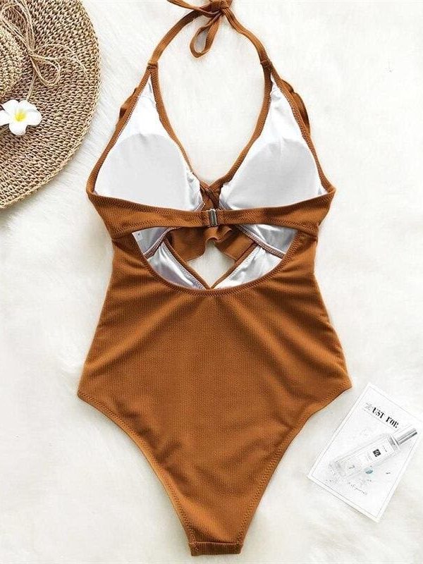 The Best Ruffle Swimsuit Women Backless Swimwear Women One Piece Swimsuit Padded Bathing Suit Ladies Beachwear Monokini Maillot De Bain Online - Takalr