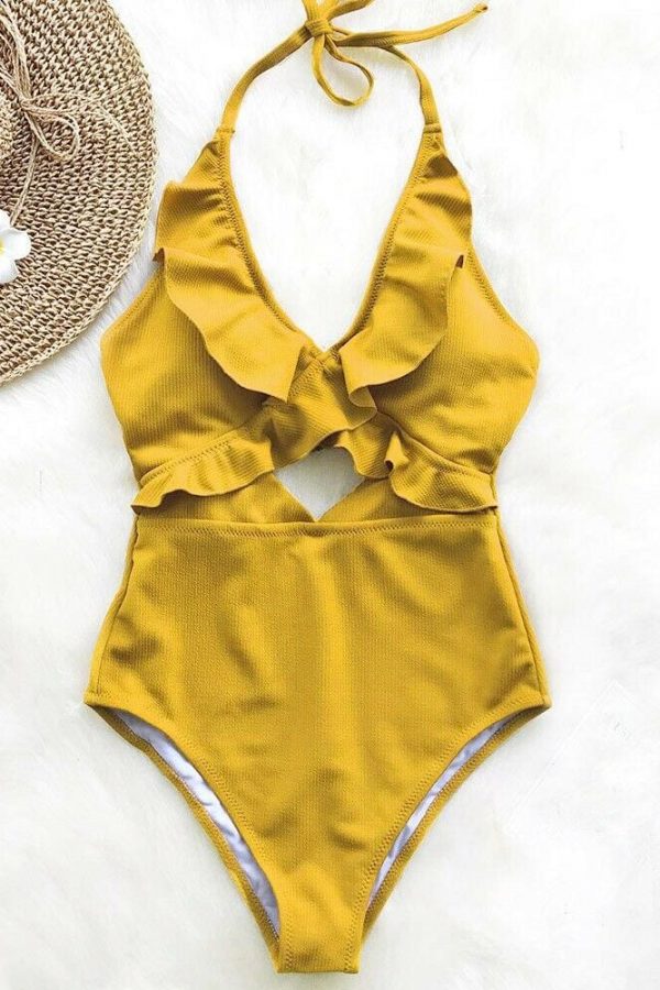 The Best Ruffle Swimsuit Women Backless Swimwear Women One Piece Swimsuit Padded Bathing Suit Ladies Beachwear Monokini Maillot De Bain Online - Takalr