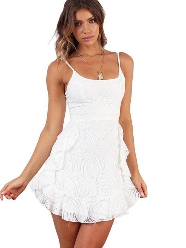 The Best Ruffled Printing Women Sling Mini Dress V Neck  Irregular Party Dress Online - Source Silk