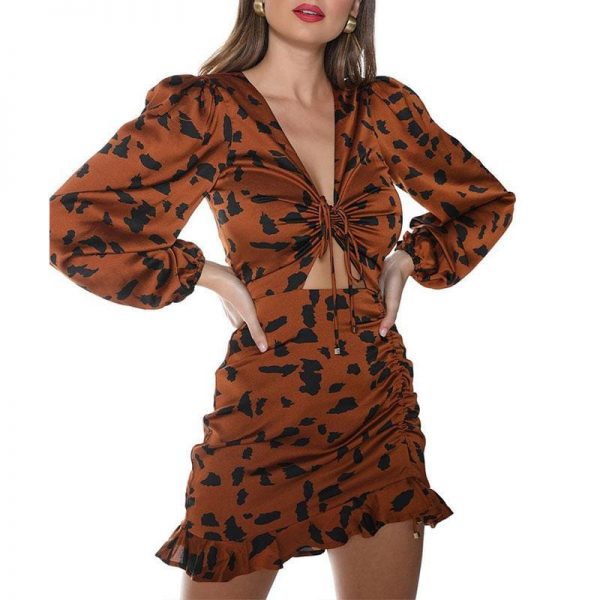 The Best Ruffles Leopard Spring Dresses Elasticated Wristband Mini Dresses Online - Takalr