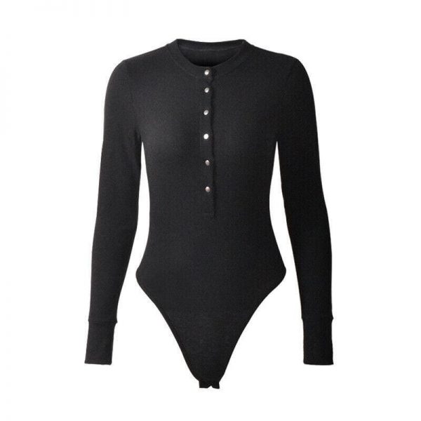 The Best Sexy Leotard V-Neck Long Sleeve Tops Button Down Casual Bodysuit Jumpsuit Romper Online - Takalr