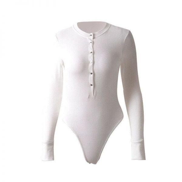 The Best Sexy Leotard V-Neck Long Sleeve Tops Button Down Casual Bodysuit Jumpsuit Romper Online - Takalr