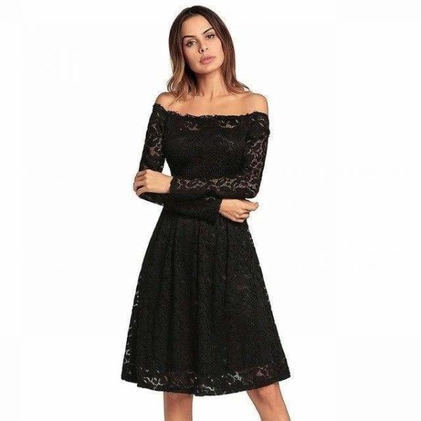 The Best sexy patchwork lace dress slash neck fashion a-line dress Online - Source Silk