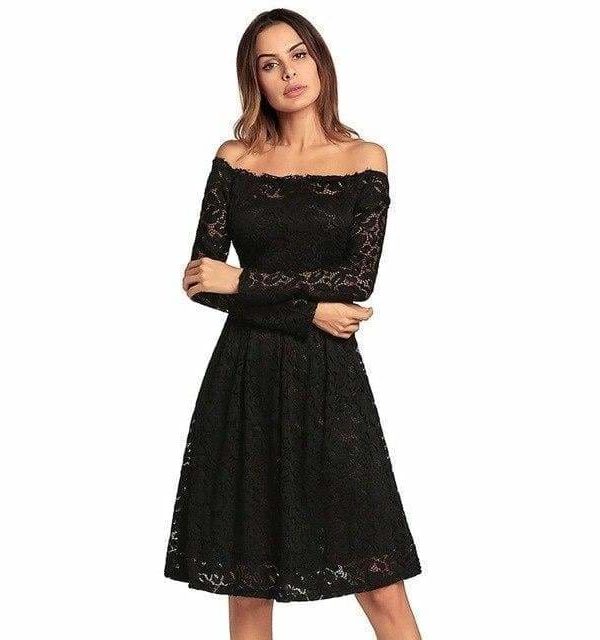 The Best sexy patchwork lace dress slash neck fashion a-line dress Online - Source Silk