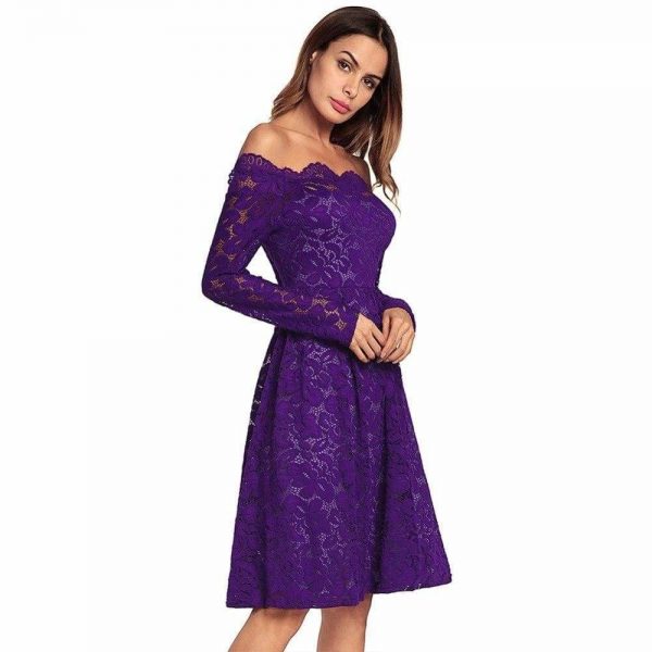 The Best sexy patchwork lace dress slash neck fashion a-line dress Online - Source Silk