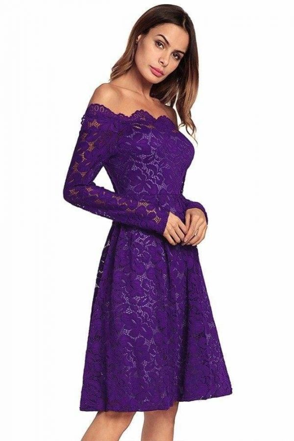 The Best sexy patchwork lace dress slash neck fashion a-line dress Online - Source Silk