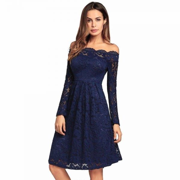 The Best sexy patchwork lace dress slash neck fashion a-line dress Online - Source Silk