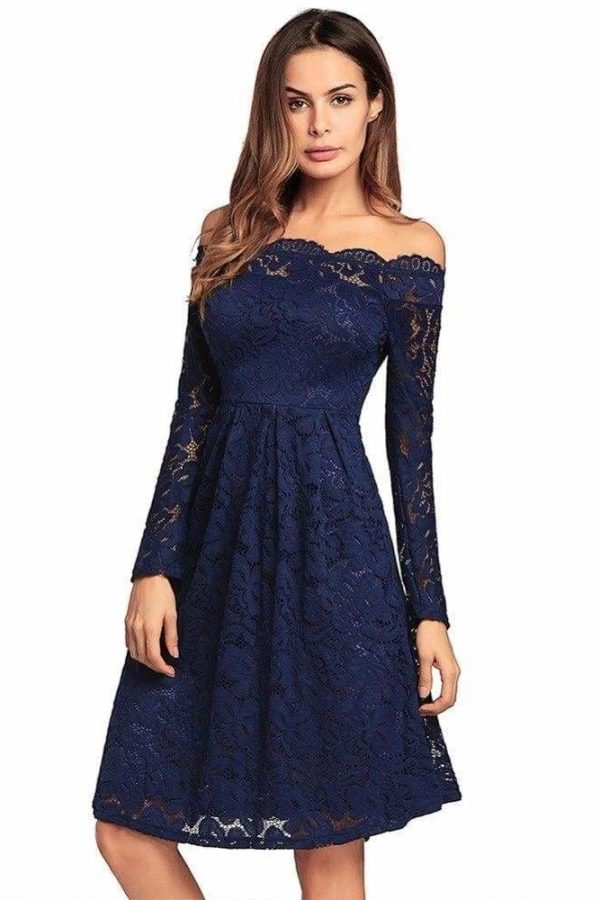 The Best sexy patchwork lace dress slash neck fashion a-line dress Online - Source Silk