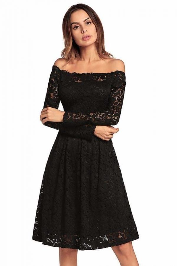 The Best sexy patchwork lace dress slash neck fashion a-line dress Online - Source Silk