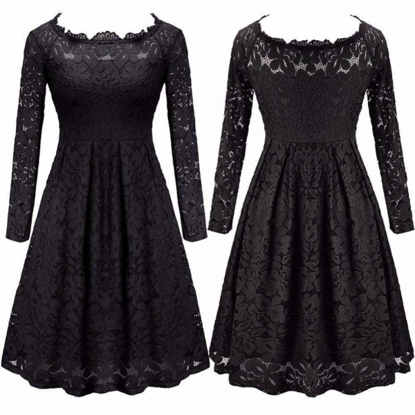 The Best sexy patchwork lace dress slash neck fashion a-line dress Online - Source Silk