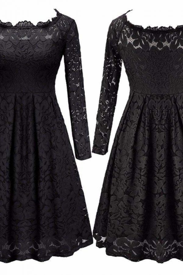 The Best sexy patchwork lace dress slash neck fashion a-line dress Online - Source Silk