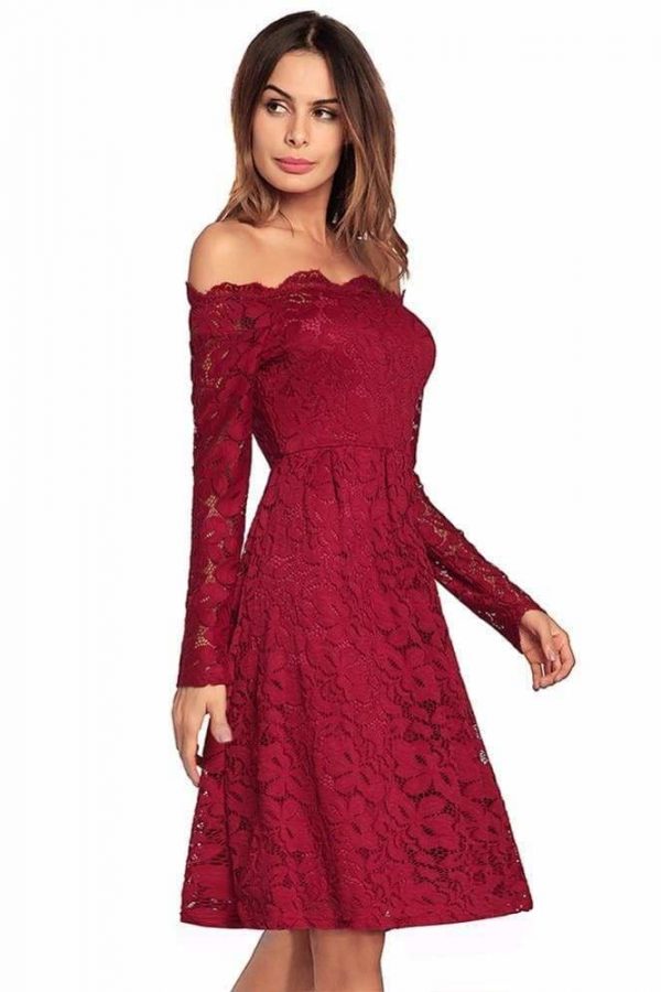 The Best sexy patchwork lace dress slash neck fashion a-line dress Online - Source Silk