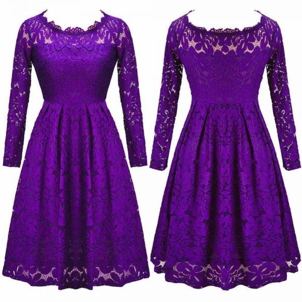 The Best sexy patchwork lace dress slash neck fashion a-line dress Online - Source Silk