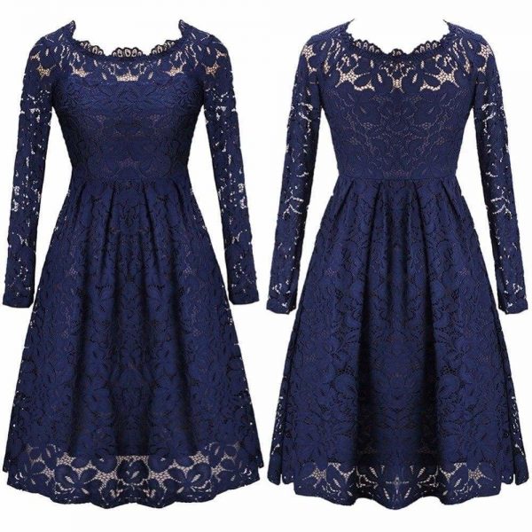 The Best sexy patchwork lace dress slash neck fashion a-line dress Online - Source Silk