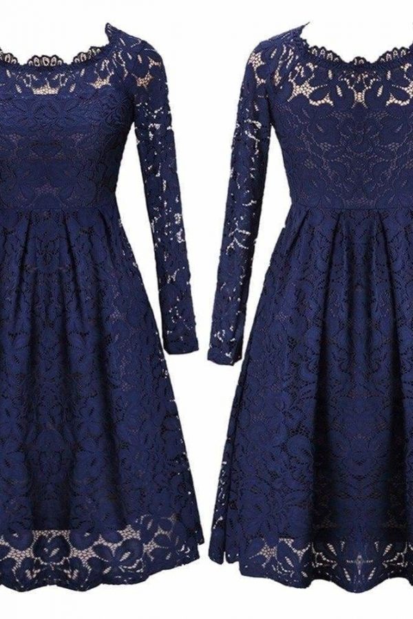 The Best sexy patchwork lace dress slash neck fashion a-line dress Online - Source Silk