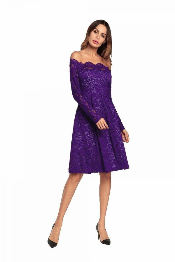 The Best sexy patchwork lace dress slash neck fashion a-line dress Online - Source Silk