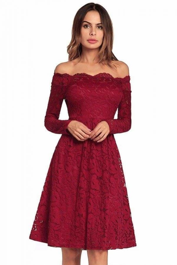 The Best sexy patchwork lace dress slash neck fashion a-line dress Online - Source Silk