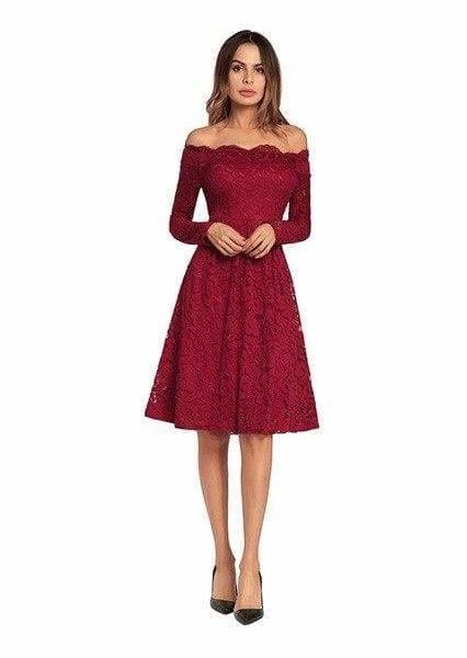 The Best sexy patchwork lace dress slash neck fashion a-line dress Online - Source Silk