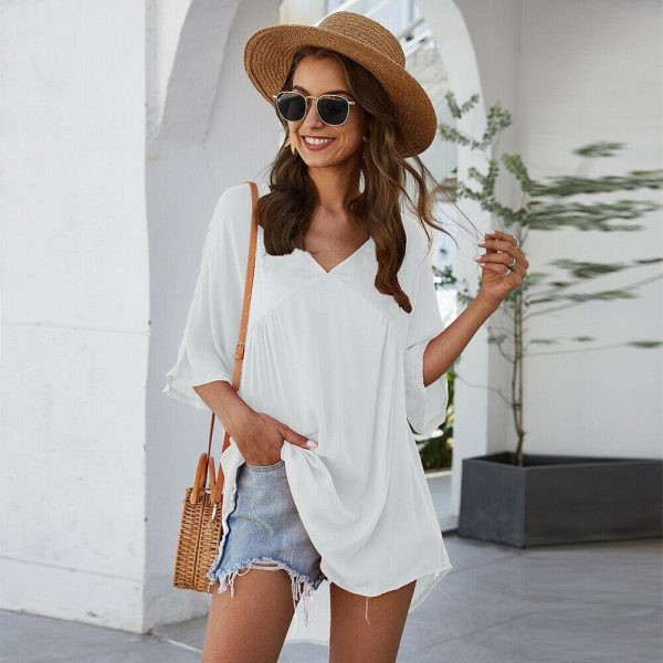 The Best Short Sleeve Tunic Top Pullover Ladies Casual Solid Loose Jumper Blouse Tee Shirt Online - Takalr