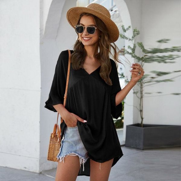 The Best Short Sleeve Tunic Top Pullover Ladies Casual Solid Loose Jumper Blouse Tee Shirt Online - Takalr