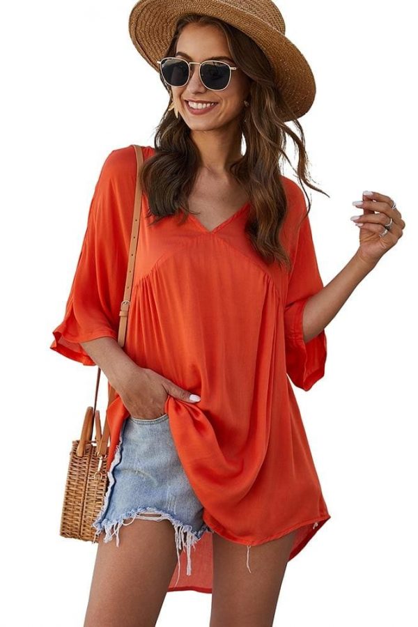 The Best Short Sleeve Tunic Top Pullover Ladies Casual Solid Loose Jumper Blouse Tee Shirt Online - Takalr