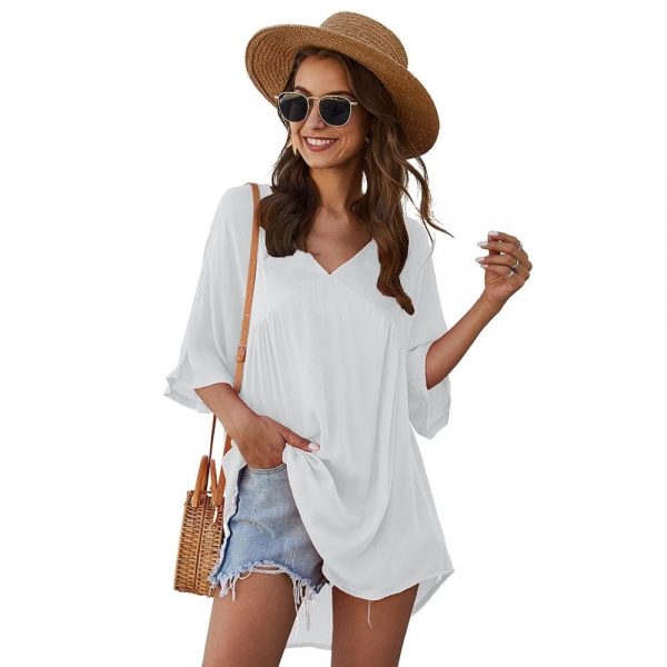 The Best Short Sleeve Tunic Top Pullover Ladies Casual Solid Loose Jumper Blouse Tee Shirt Online - Takalr