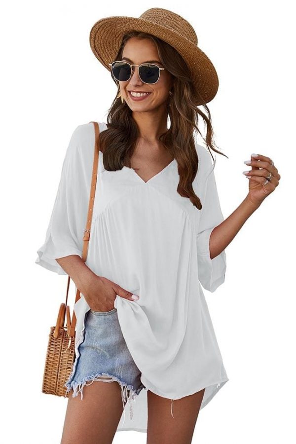 The Best Short Sleeve Tunic Top Pullover Ladies Casual Solid Loose Jumper Blouse Tee Shirt Online - Takalr