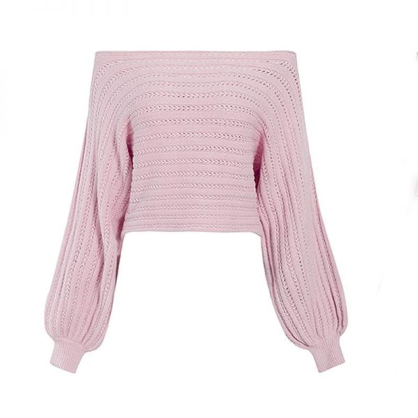 The Best Simple off shoulder knitting pullover Lantern long sleeve women sweater Online - Takalr