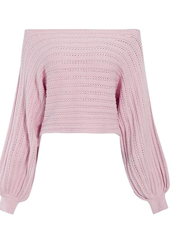 The Best Simple off shoulder knitting pullover Lantern long sleeve women sweater Online - Takalr