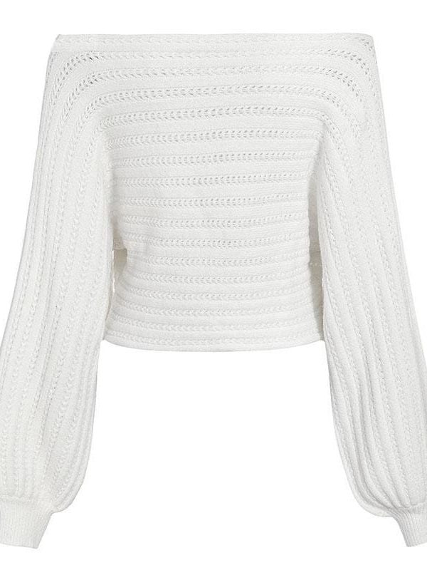 The Best Simple off shoulder knitting pullover Lantern long sleeve women sweater Online - Takalr