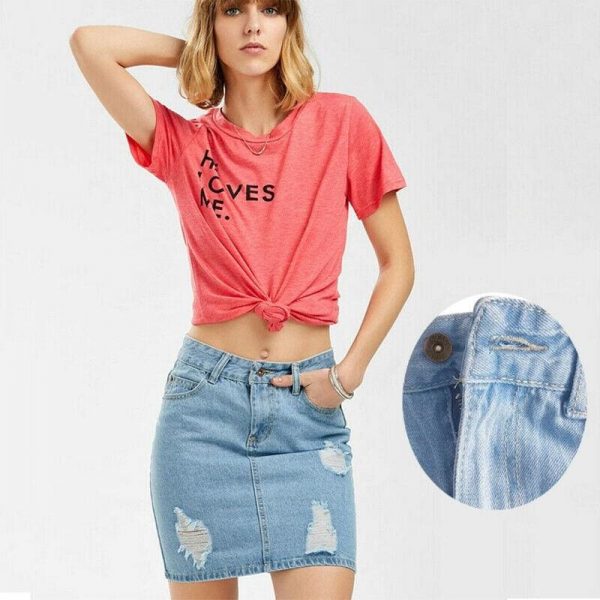 The Best Slim High Waist Ripped Skirt Fashion Ladies Faded Denim Jean Bodycon Short Mini Pencil Skirt Online - Takalr