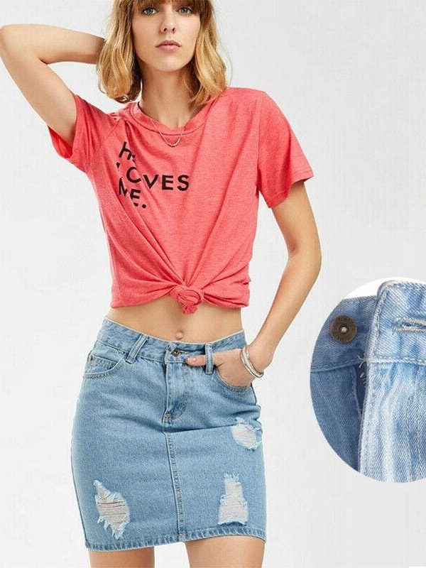 The Best Slim High Waist Ripped Skirt Fashion Ladies Faded Denim Jean Bodycon Short Mini Pencil Skirt Online - Takalr