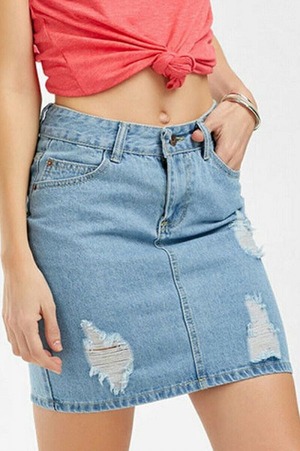 The Best Slim High Waist Ripped Skirt Fashion Ladies Faded Denim Jean Bodycon Short Mini Pencil Skirt Online - Takalr