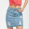 The Best Slim High Waist Ripped Skirt Fashion Ladies Faded Denim Jean Bodycon Short Mini Pencil Skirt Online - Takalr