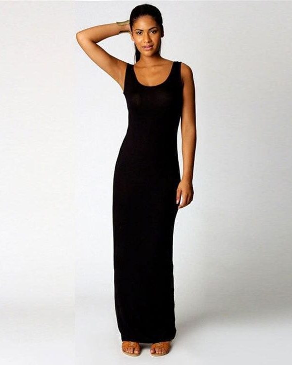 The Best Slim Maxi Dress Stretch Tank Robe Thin Long Dress O-Neck Sleeveless Online - Source Silk