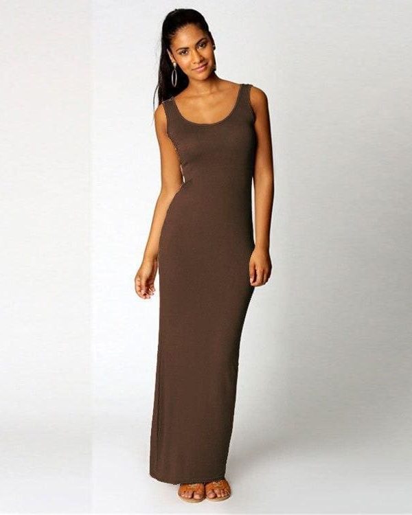 The Best Slim Maxi Dress Stretch Tank Robe Thin Long Dress O-Neck Sleeveless Online - Source Silk