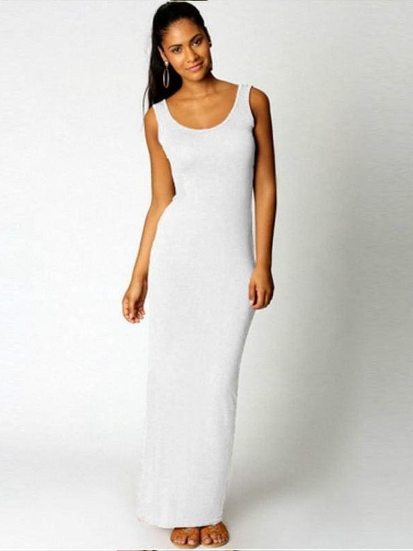 The Best Slim Maxi Dress Stretch Tank Robe Thin Long Dress O-Neck Sleeveless Online - Source Silk