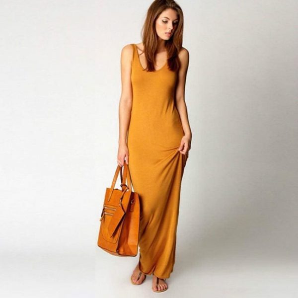 The Best Slim Maxi Dress Stretch Tank Robe Thin Long Dress O-Neck Sleeveless Online - Source Silk