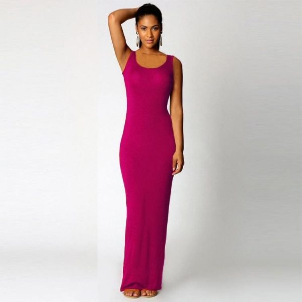 The Best Slim Maxi Dress Stretch Tank Robe Thin Long Dress O-Neck Sleeveless Online - Source Silk