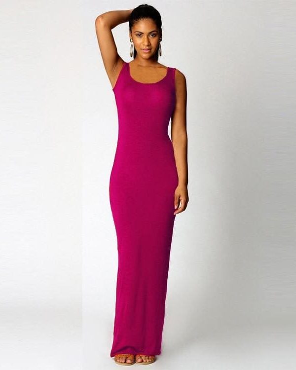 The Best Slim Maxi Dress Stretch Tank Robe Thin Long Dress O-Neck Sleeveless Online - Source Silk