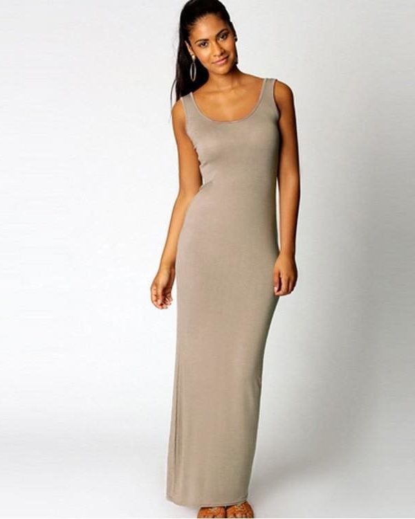 The Best Slim Maxi Dress Stretch Tank Robe Thin Long Dress O-Neck Sleeveless Online - Source Silk