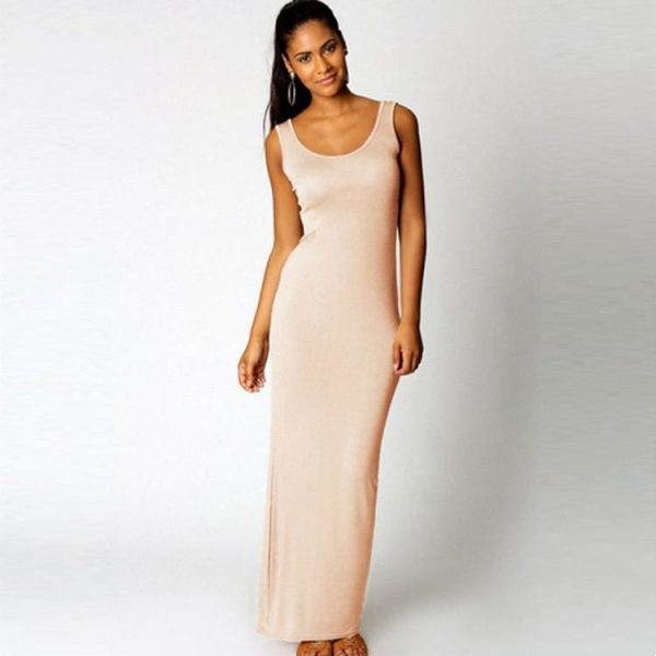 The Best Slim Maxi Dress Stretch Tank Robe Thin Long Dress O-Neck Sleeveless Online - Source Silk